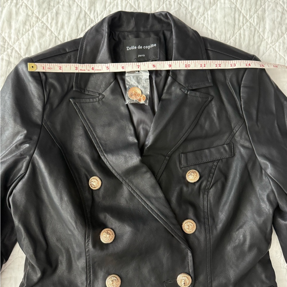 NWT Black Faux Leather Double-Breasted Women's Jacket - Picture 4 of 9